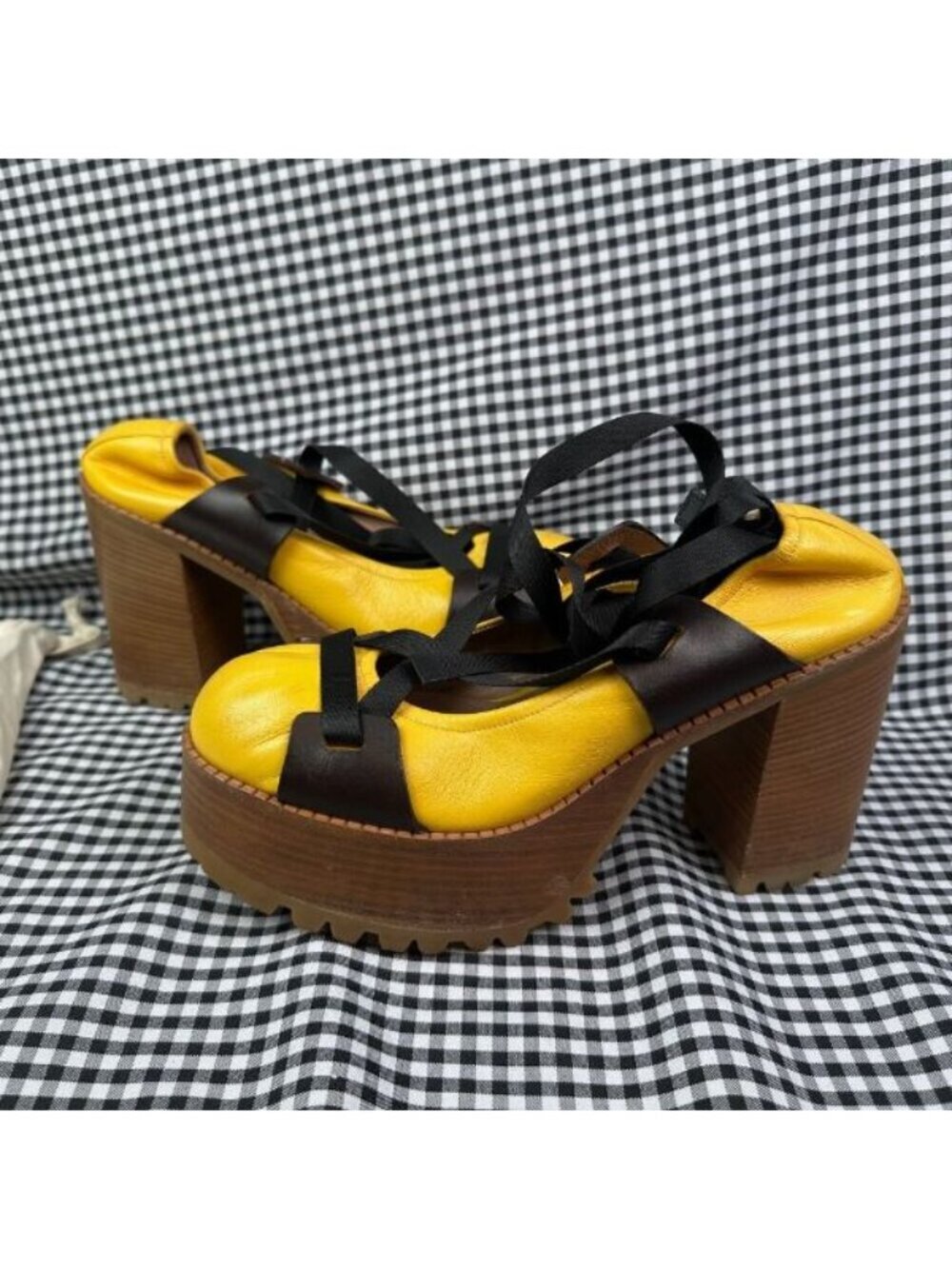 Marni Chunky Lace Up Ballet Platform Heels Yellow Black EU 40 / US Womens 9.5 10 - Picture 2 of 8